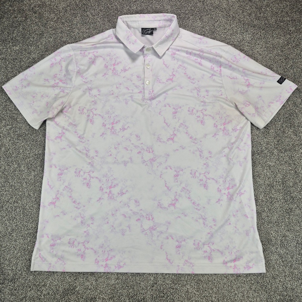 Sunday Swagger Polo Shirt Mens 2XL Pink White Marble Stretch Performance Golf